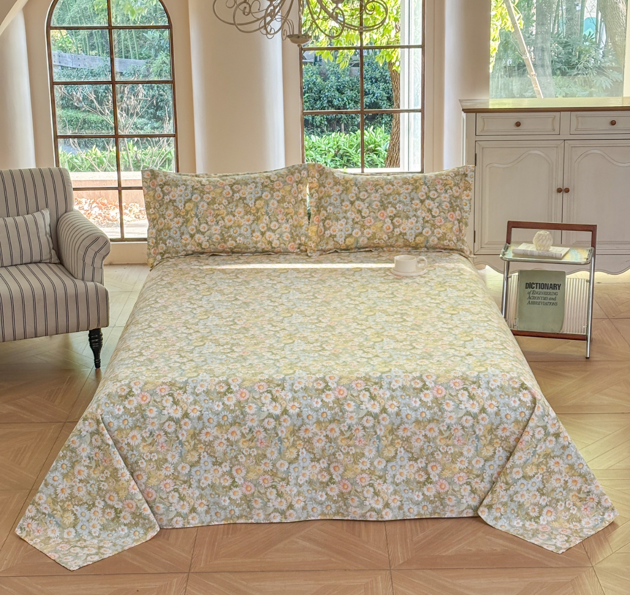 双人大床单2.4*2.3（-+5cm）【油菜花】 双经双纬老粗布 送枕套一对