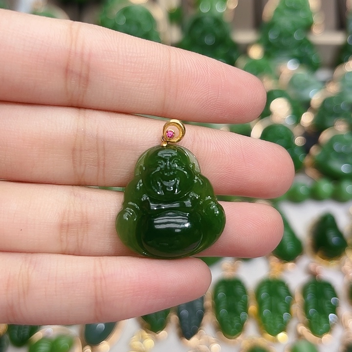 和田玉（碧玉）18K金镶嵌颈饰