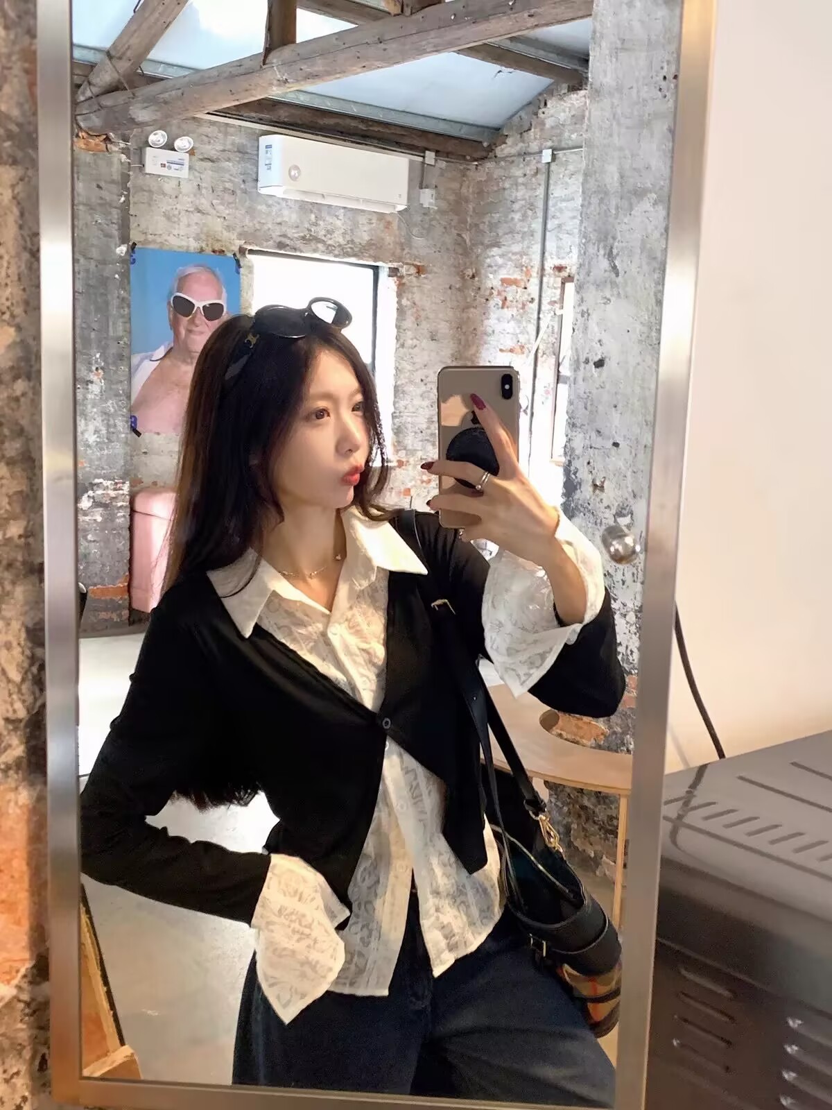 【青青】大码法式正肩假两件衬衫女秋季高级感长袖遮肉显瘦上衣6413