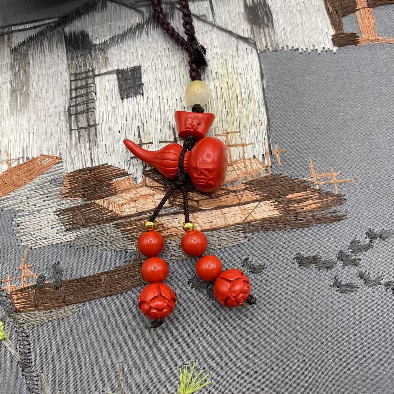 含辰砂工艺品【朱砂工厂】红砂设计款财字葫芦钥匙扣爆款福禄双全