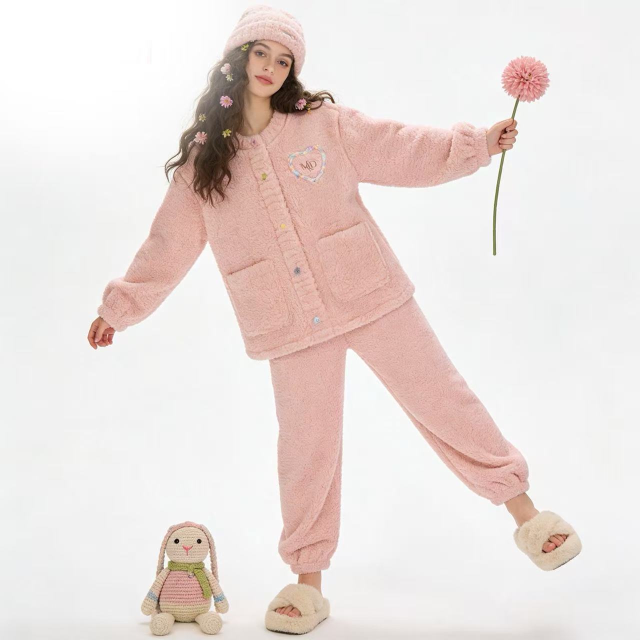 MARDI KNOW保暖冬季长袖豹纹睡衣家居服套装休闲加厚加绒家居服