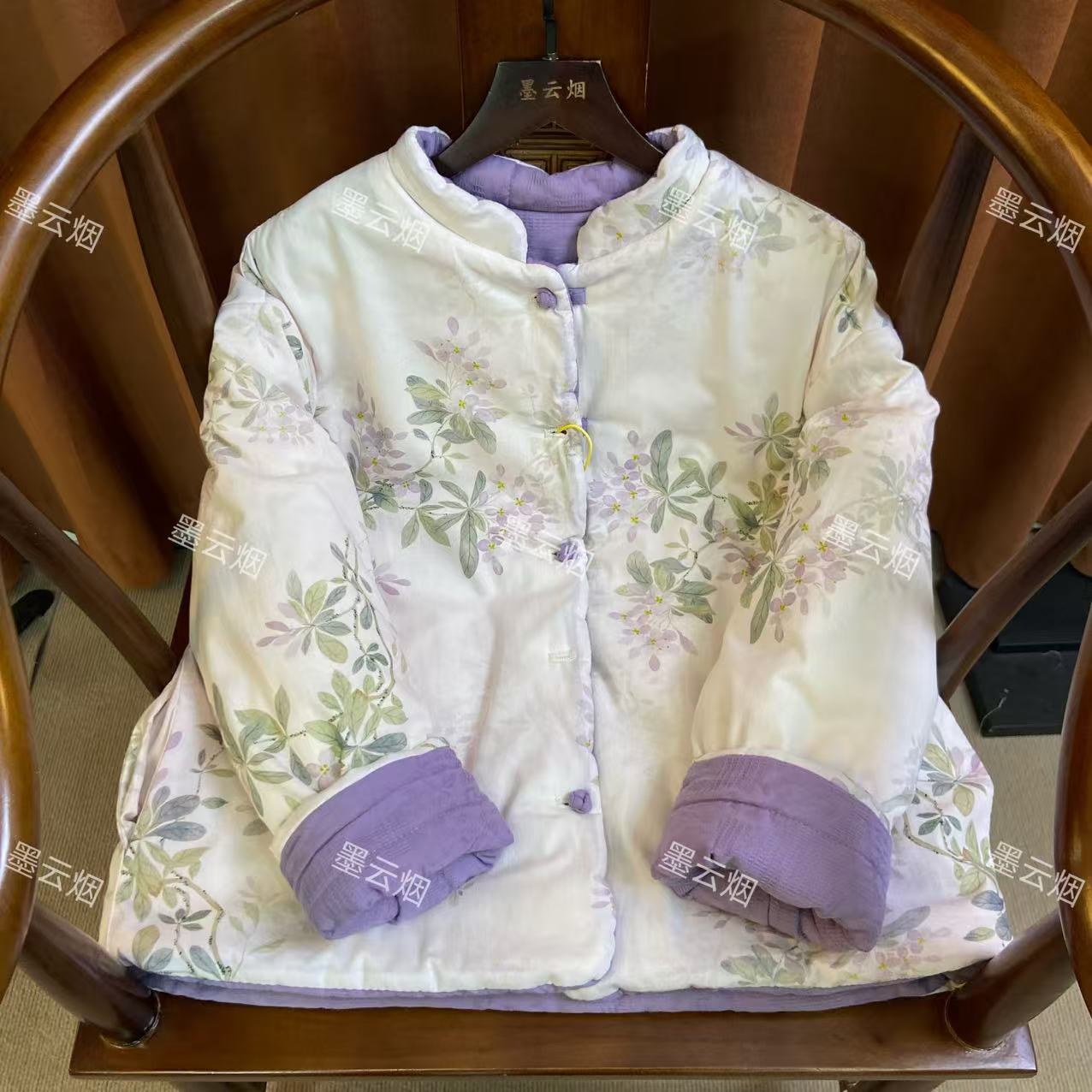 【冬眠】双面穿加棉盘扣棉花耐磨唐装中式棉衣长袖提花宽松型25058
