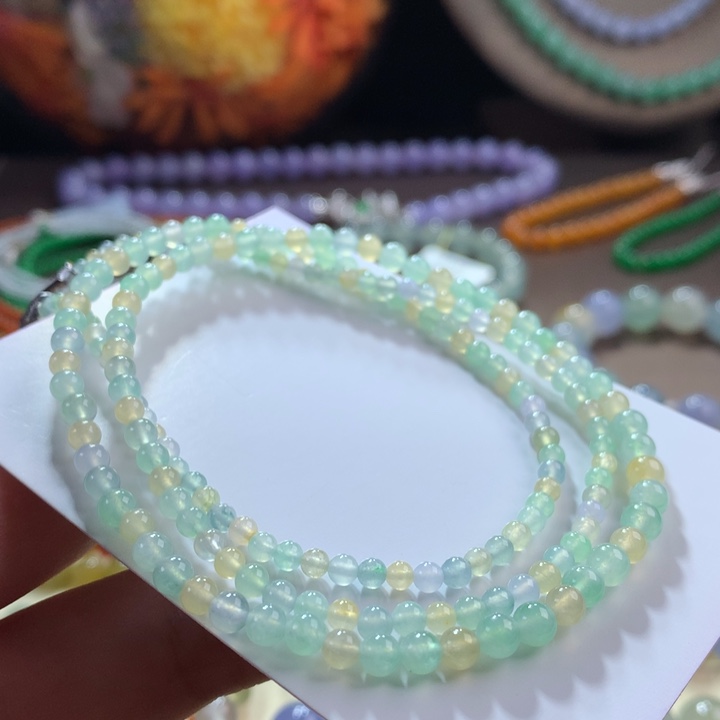 翡翠颈饰未镶嵌翡翠高冰多宝马卡龙小米珠卡2.70～4+