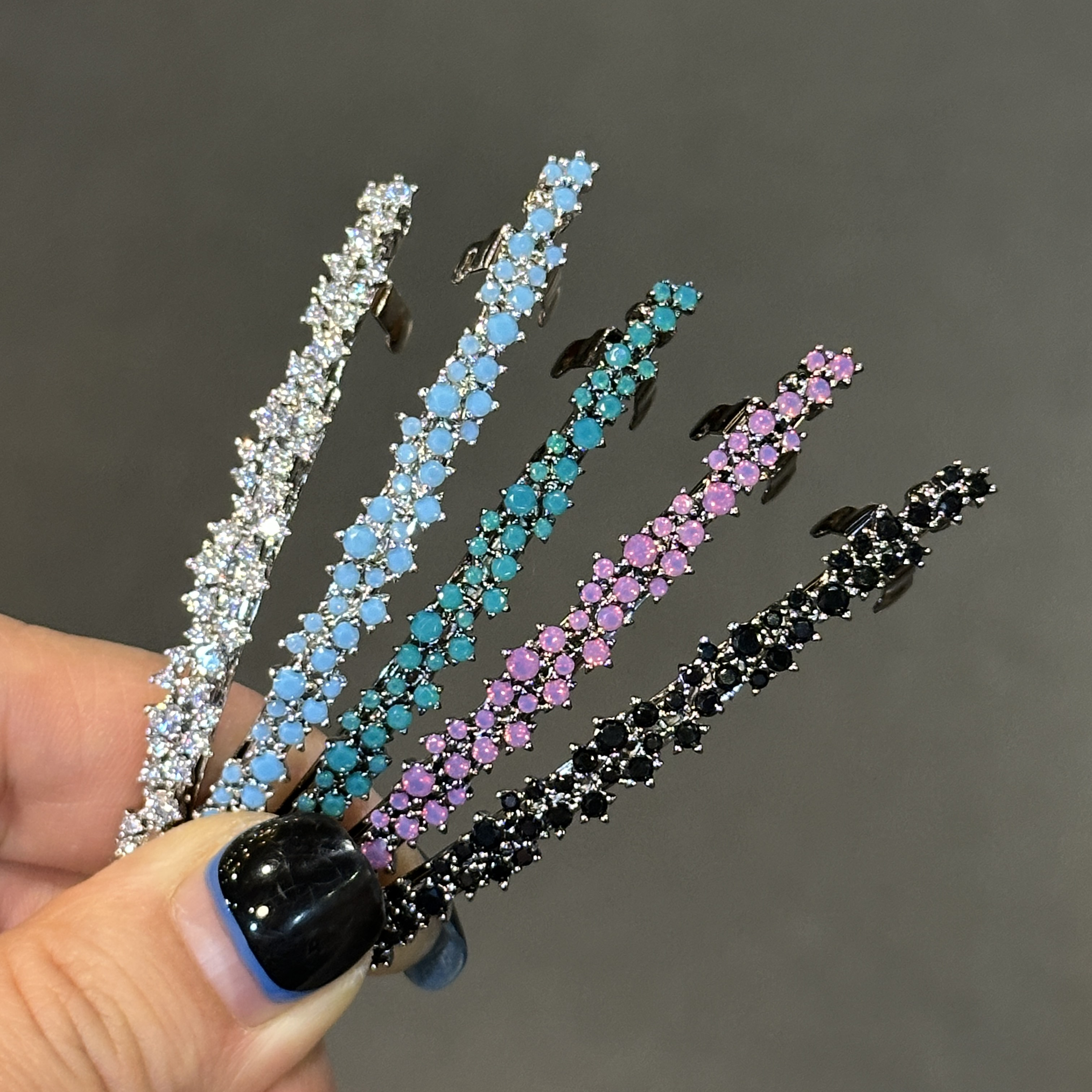 韩国以琳家小银河系列锆石精致满钻一字弹簧夹 6公分气质百搭发饰