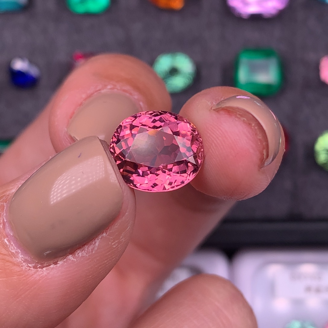 碧玺珠宝半成品未镶嵌4.98ct精品阿富汗粉碧玺全净无暇