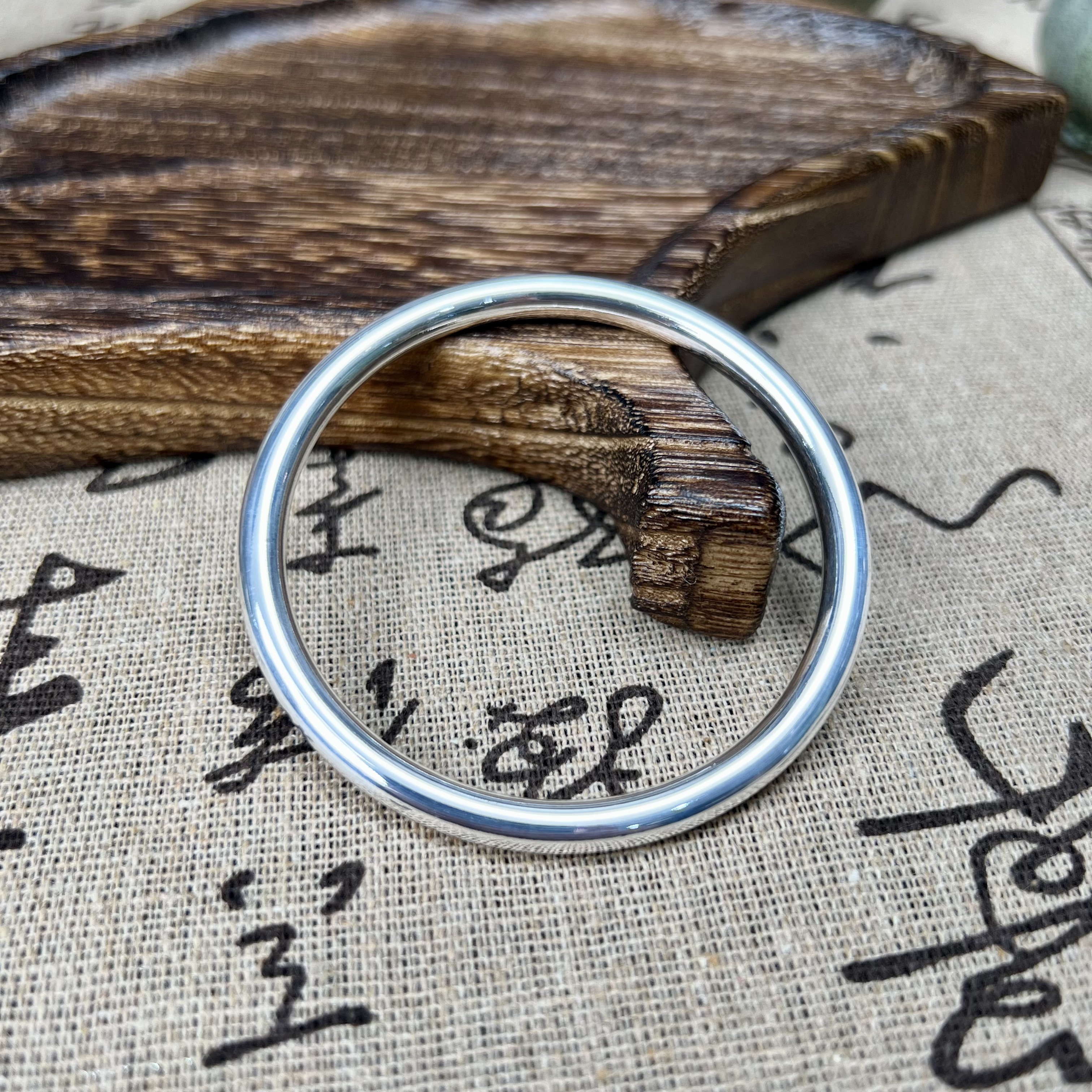 足银手镯 实心亮面古法素圈手镯重工大克重古法手镯