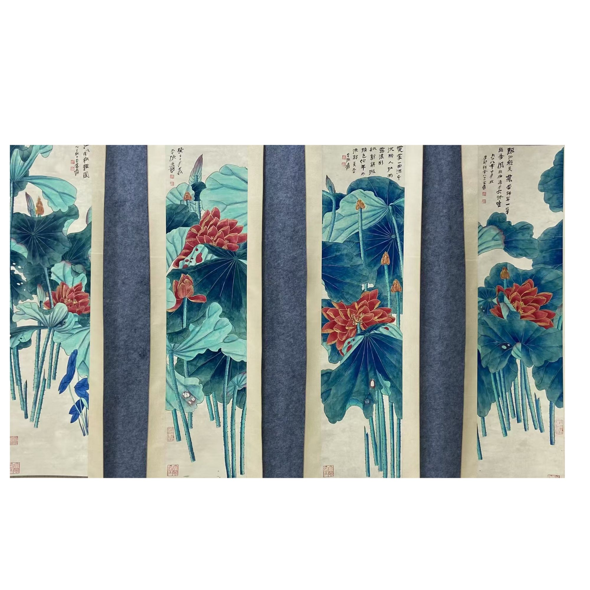 张老款 荷花四条屏140*40约5平尺