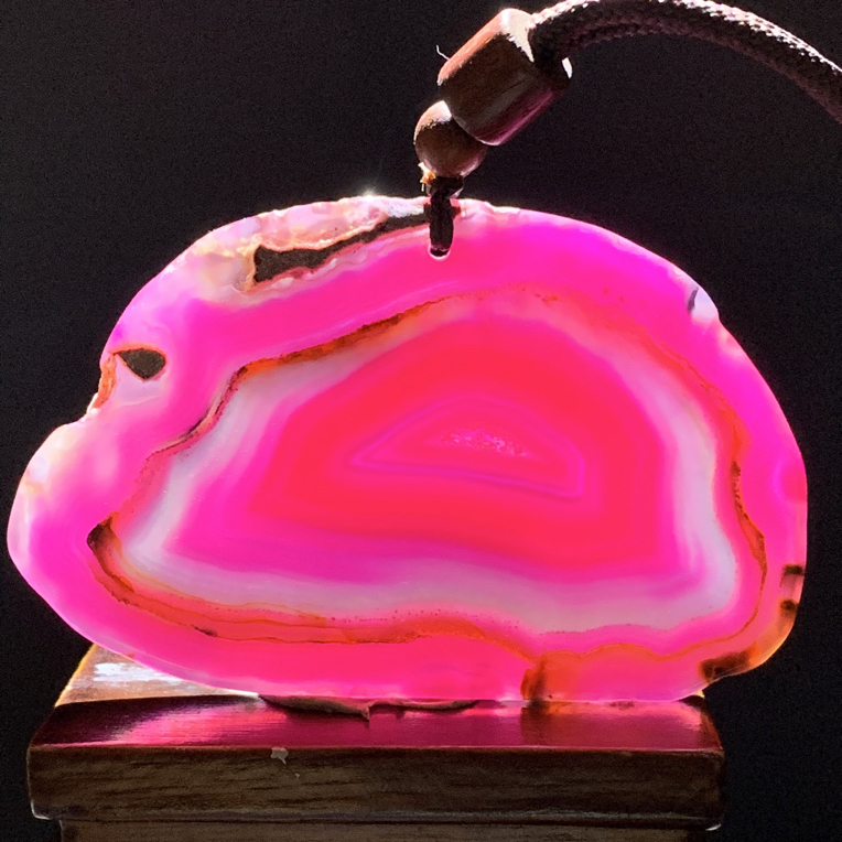 巴西玛瑙原石切片玫粉色如意锁形状毛衣链196尺寸45/72/6mm