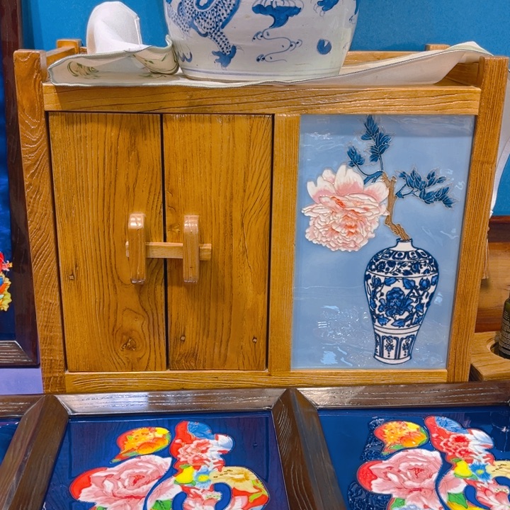 加大款瓷板画艺术作品田园柜子茶水柜长66.5高53宽31