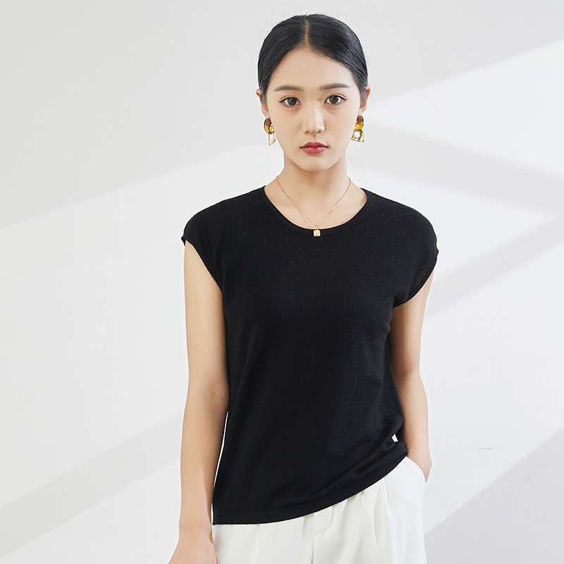 扬子纱80支精纺无袖背心女士针织打底衫100%纯羊毛短袖外穿内搭