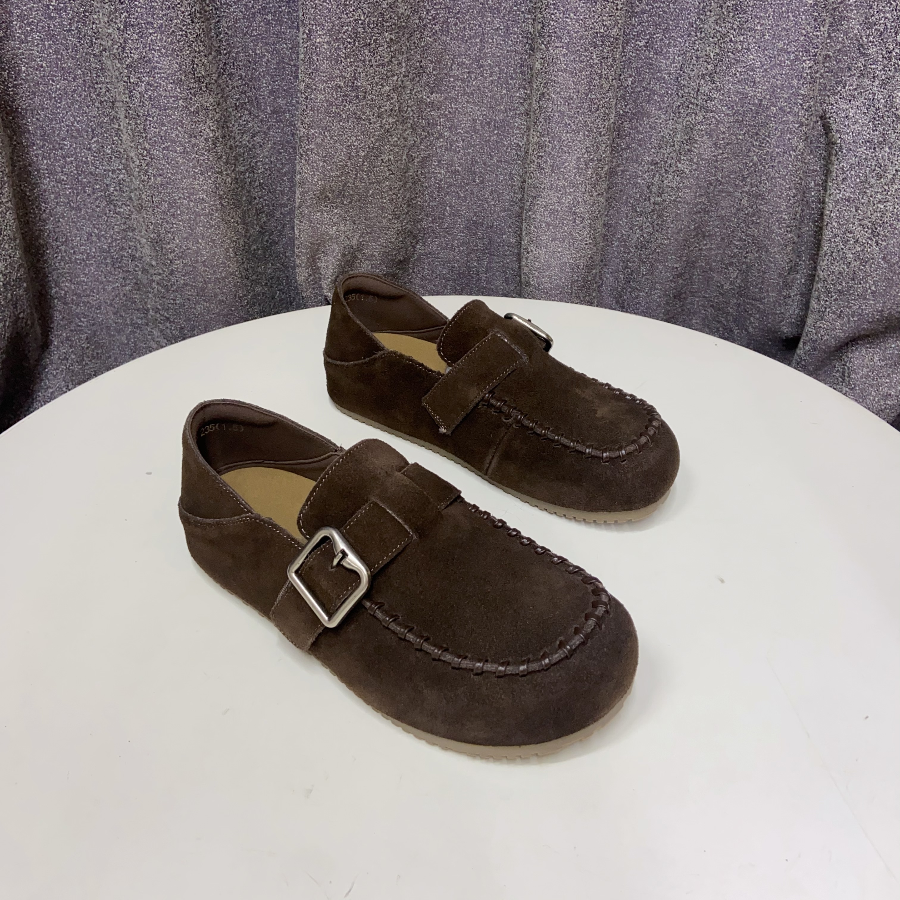 C8854  棕色   2025新款复古一脚蹬厚底博肯单鞋