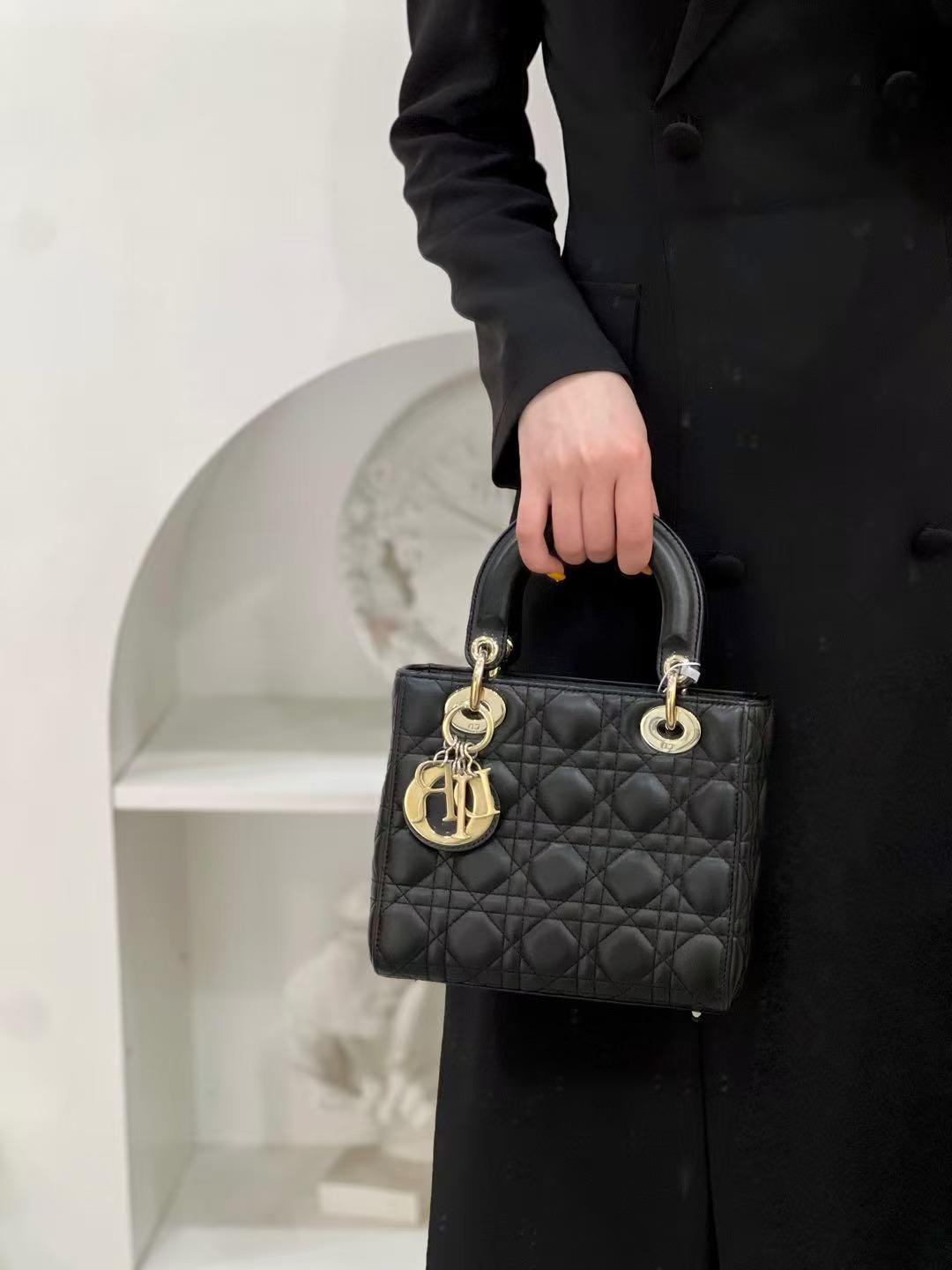 99新 DIOR/迪奥 dior 戴妃四格黑金单肩斜挎包 /公价无/甄选
