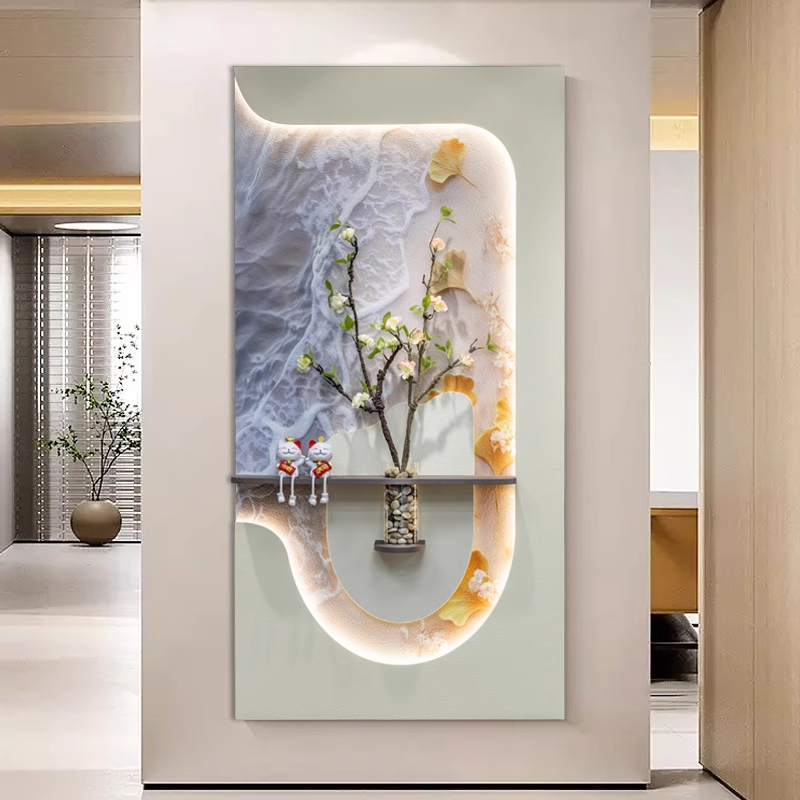 高级感大气玄关装饰画立体砂岩肌理感挂画抽象竖版奶油风走廊壁画