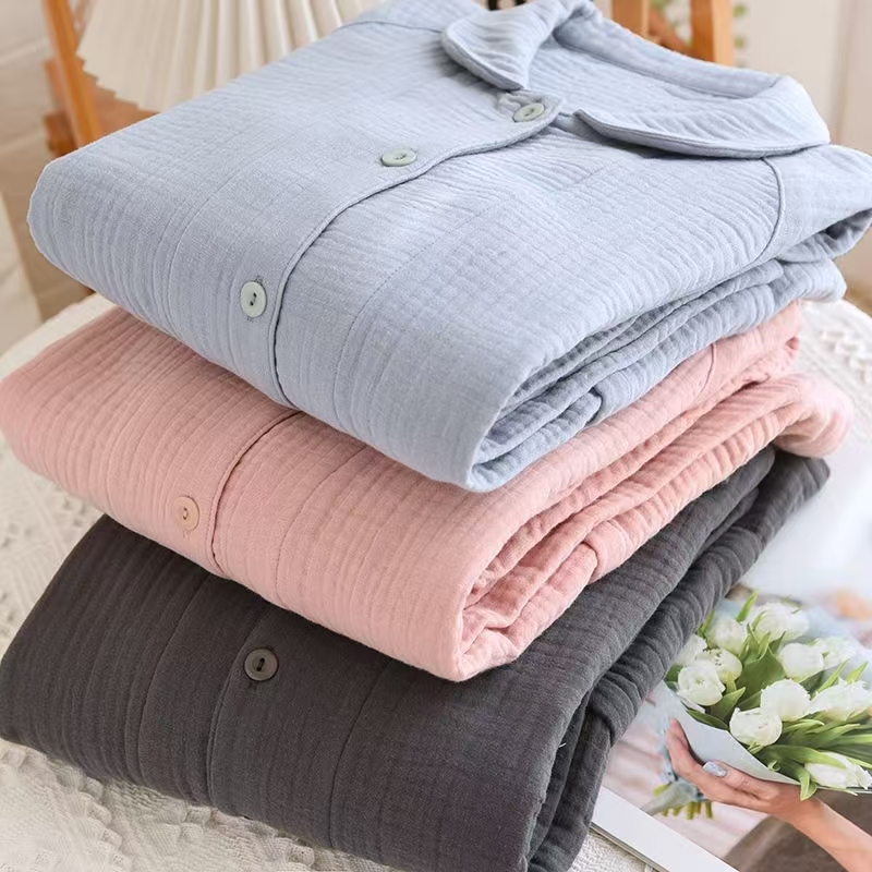 ｛断码｝情侣四层纱布长袖长裤秋冬加厚透气保暖家居服睡衣套装