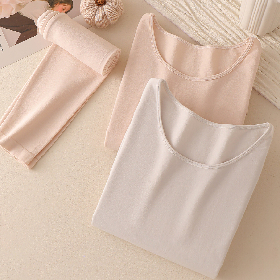 新疆棉女士纯色修身打底秋衣秋裤薄款圆领保暖套装无痕内衣秋冬季