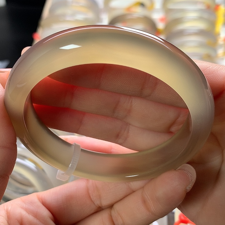 玛瑙/玉髓未镶嵌手镯5859玻璃灰金，满圈龙鳞纹