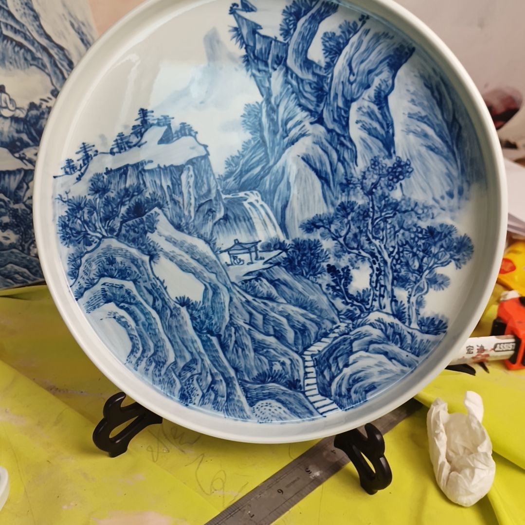 冰***泉景德镇手绘釉下彩手绘