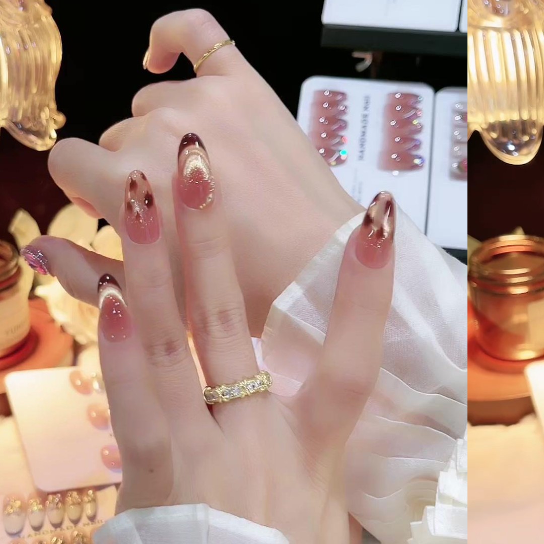 【鎏金琥珀】秋日高级显白纯手工穿戴甲美甲