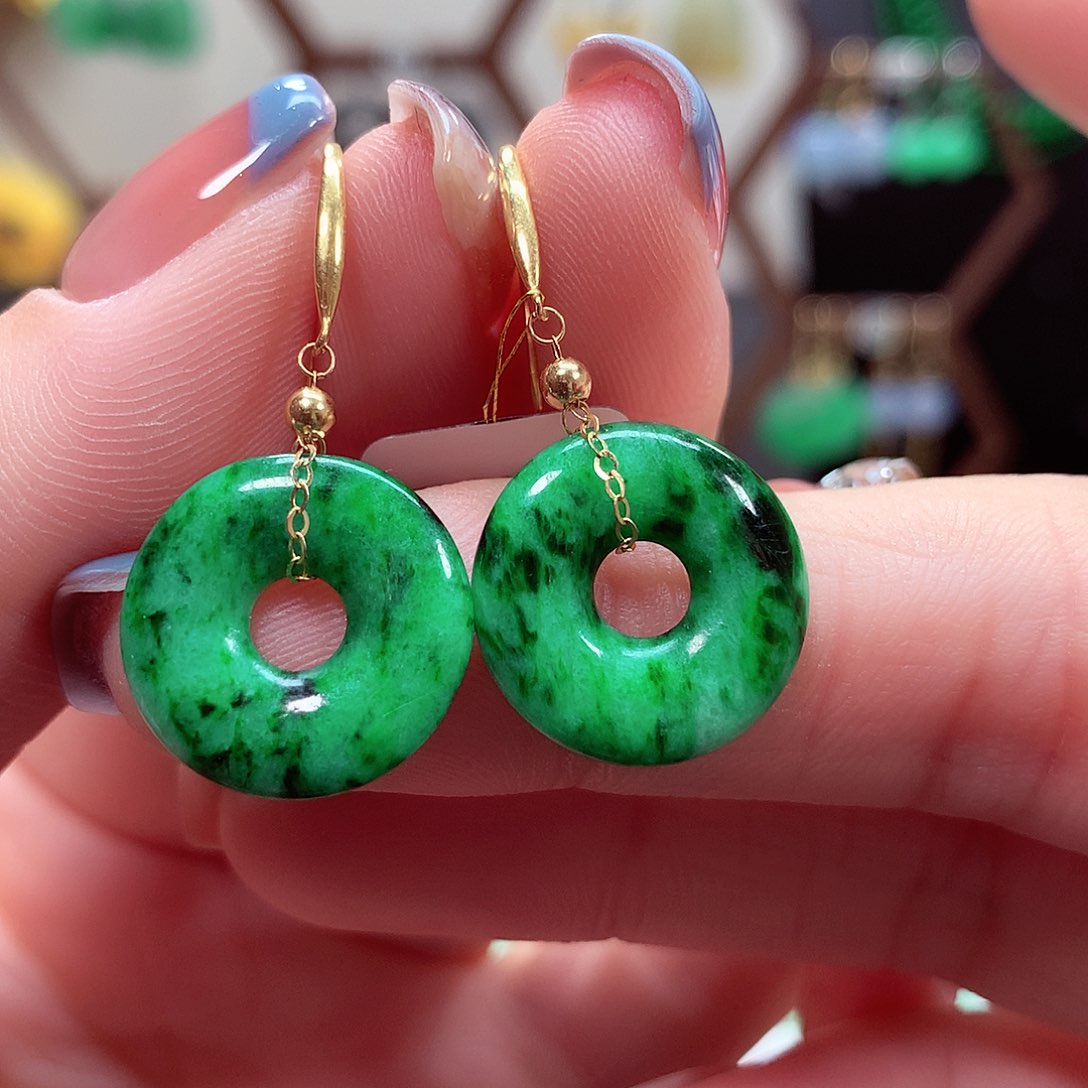 翡翠耳饰18K金镶嵌天然翡翠