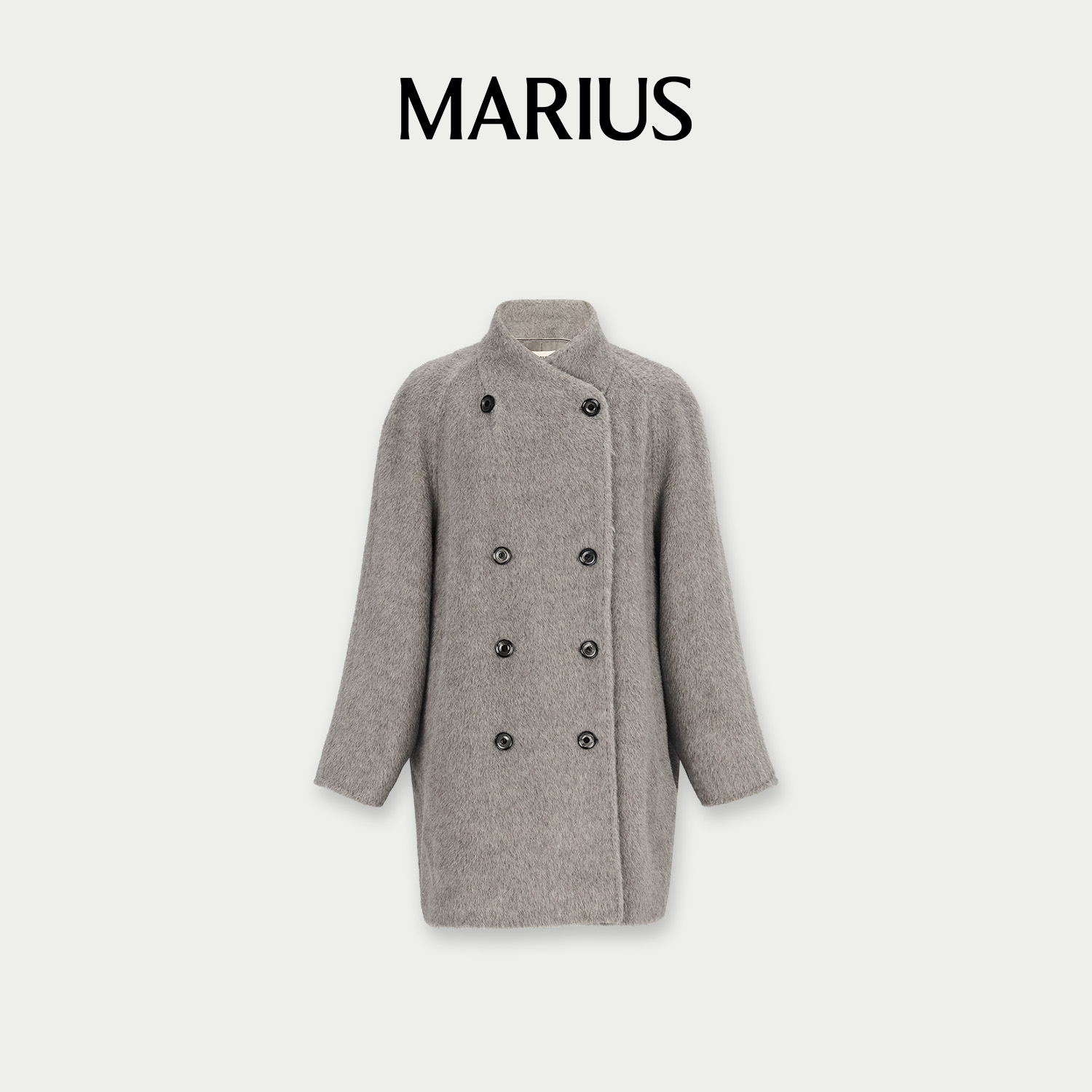 MARIUS"鱼子酱大衣"意大利鼎级BABY SURI羊驼毛双排扣A摆大衣