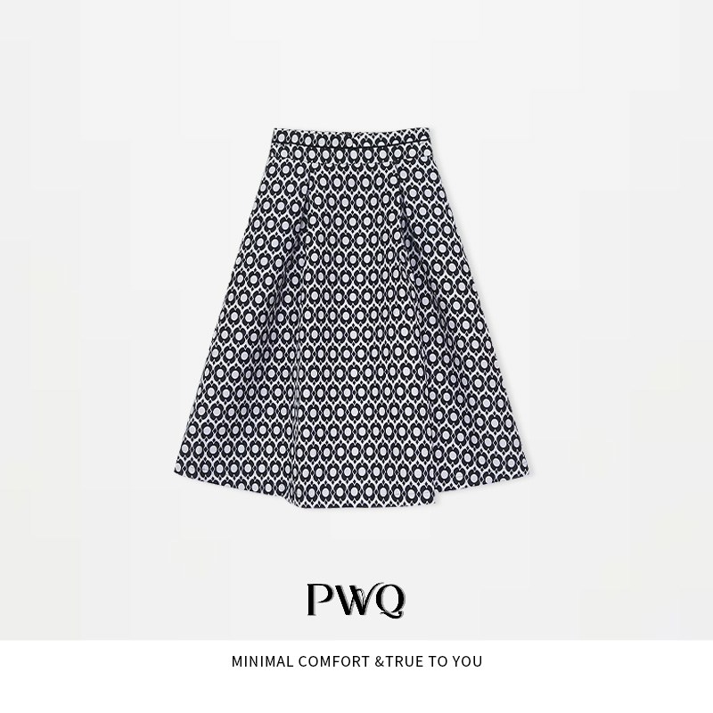 【黑玫瑰】半身裙黑白印花A字中长裙PLM-25112214-DS