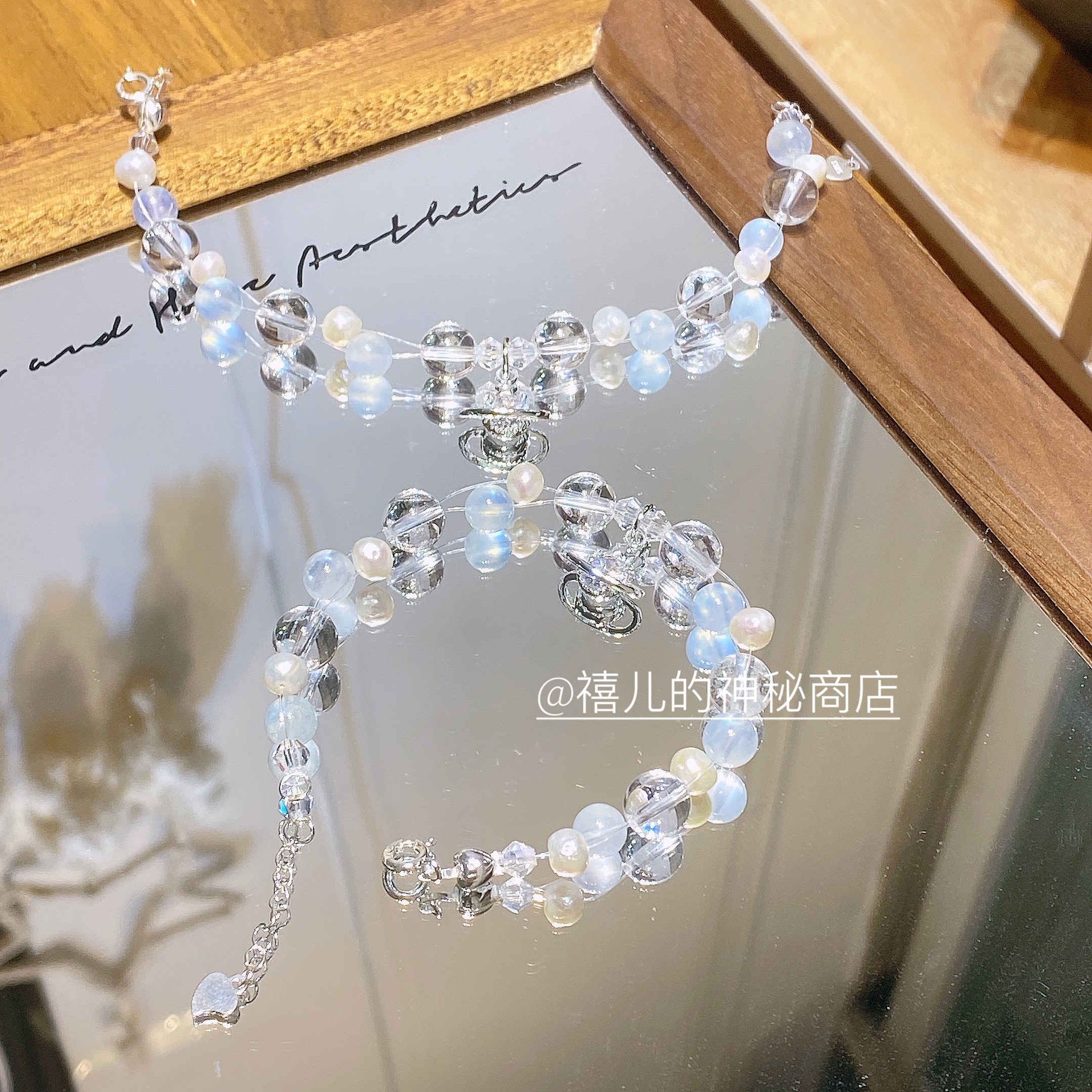 ·蓝色星球·天然海蓝淡水珍珠纯银手链