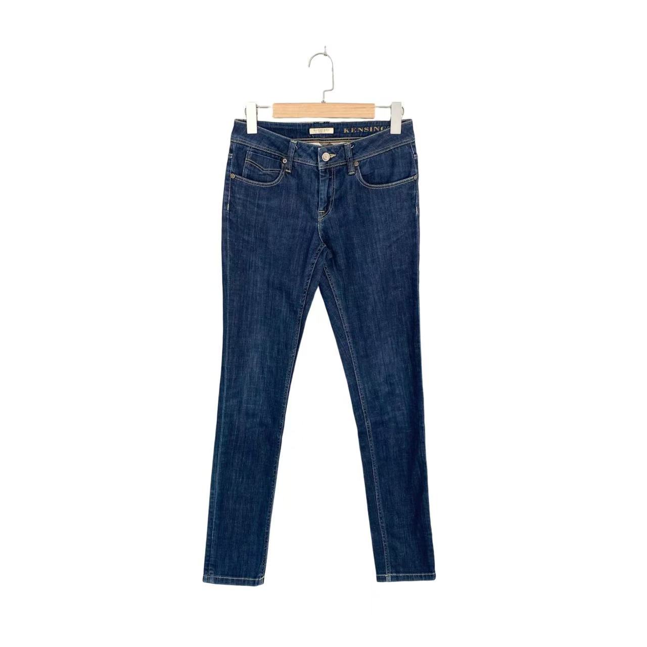 95新 BURBERRY/博柏利  yy1051 棉 蓝色皮牌logo牛仔裤 27码