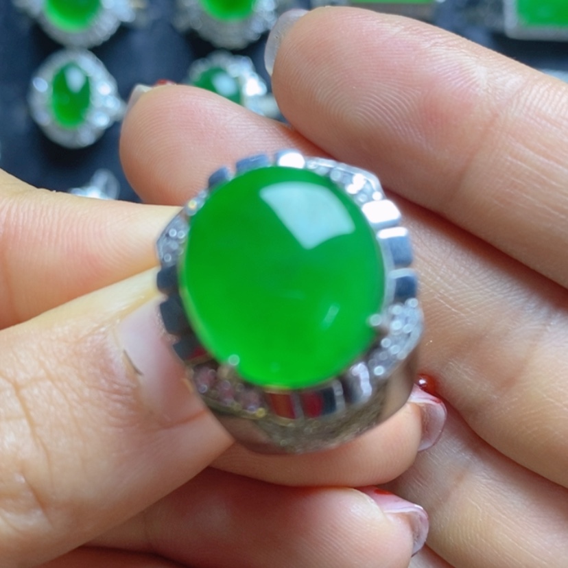 【闪购商品】翡翠挂件银S925镶嵌蛋面男戒