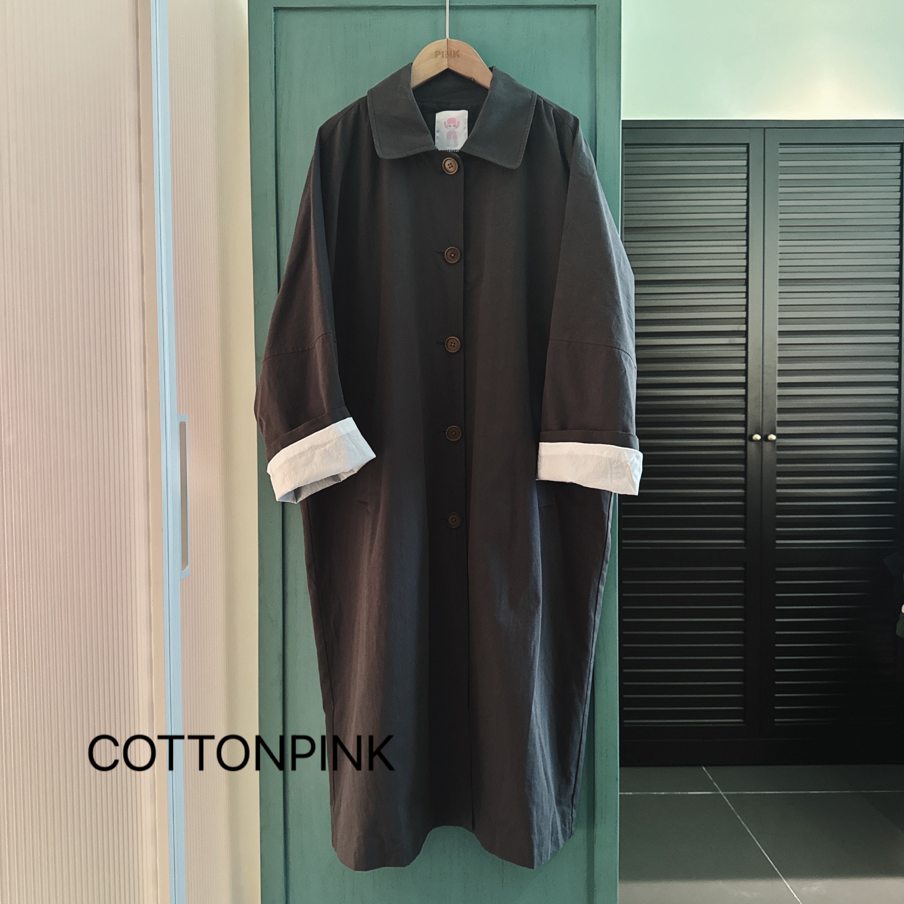 COTTONPINK女装单排扣简约百搭秋冬长款大衣外套女