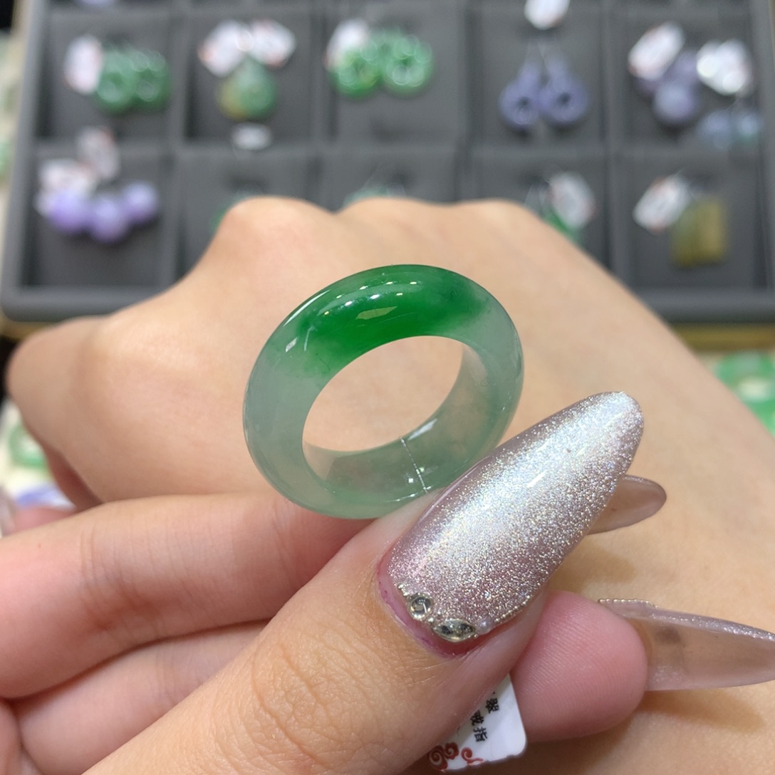 翡翠戒指未镶嵌15-16聚宝盆微瑕