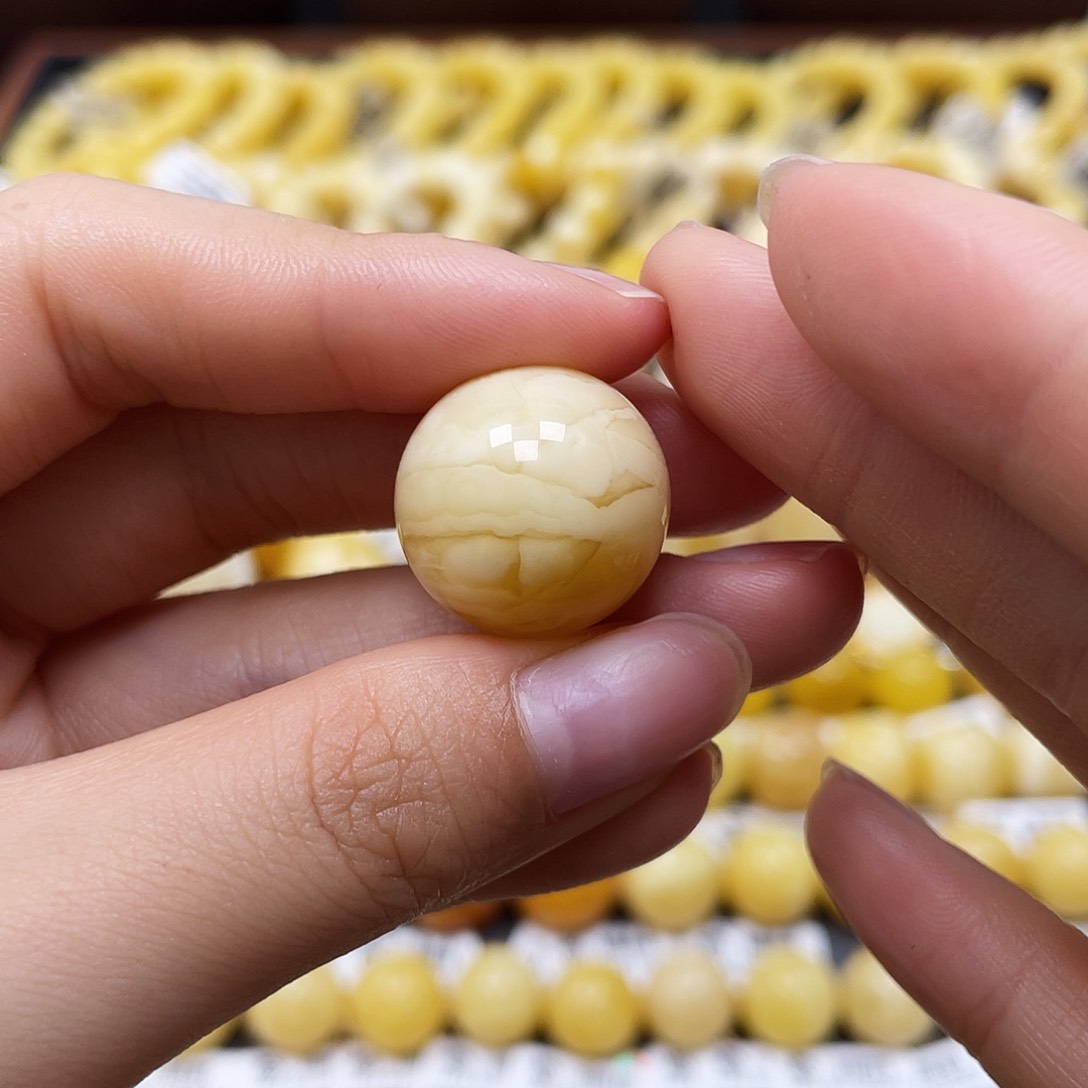 未镶嵌蜜蜡裸石圆珠18.8mm皮纹