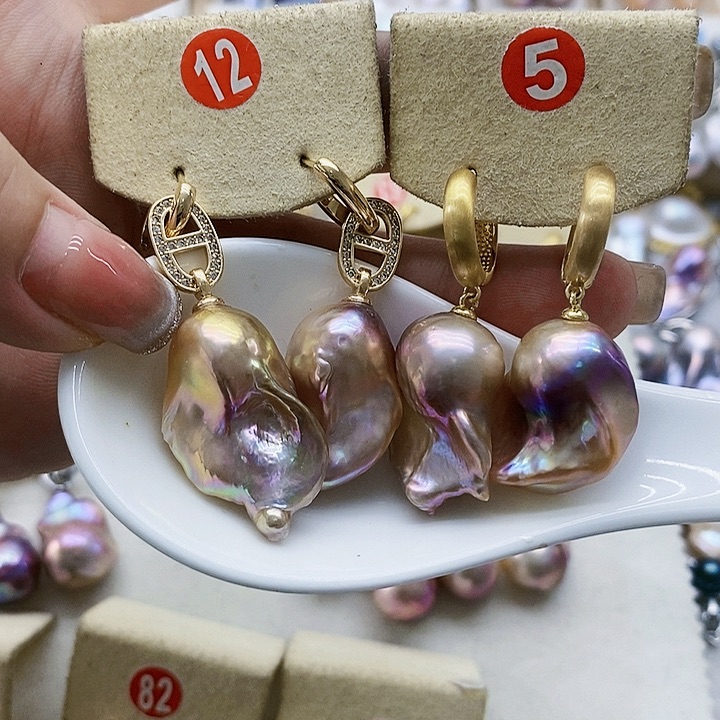 银S925镶嵌淡水珍珠耳饰石*