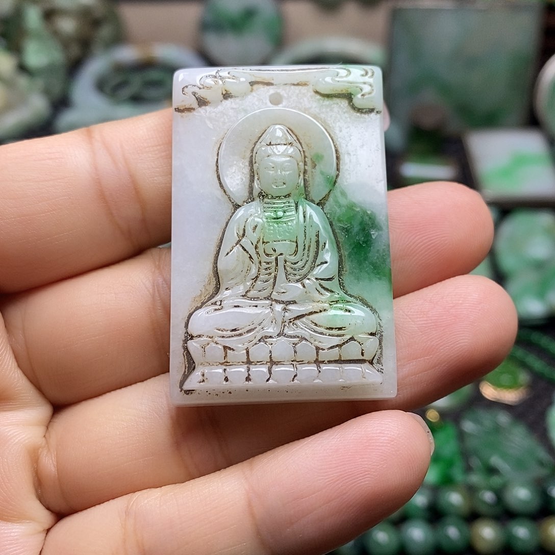 翡翠挂件未镶嵌缅甸天然翡翠观音牌