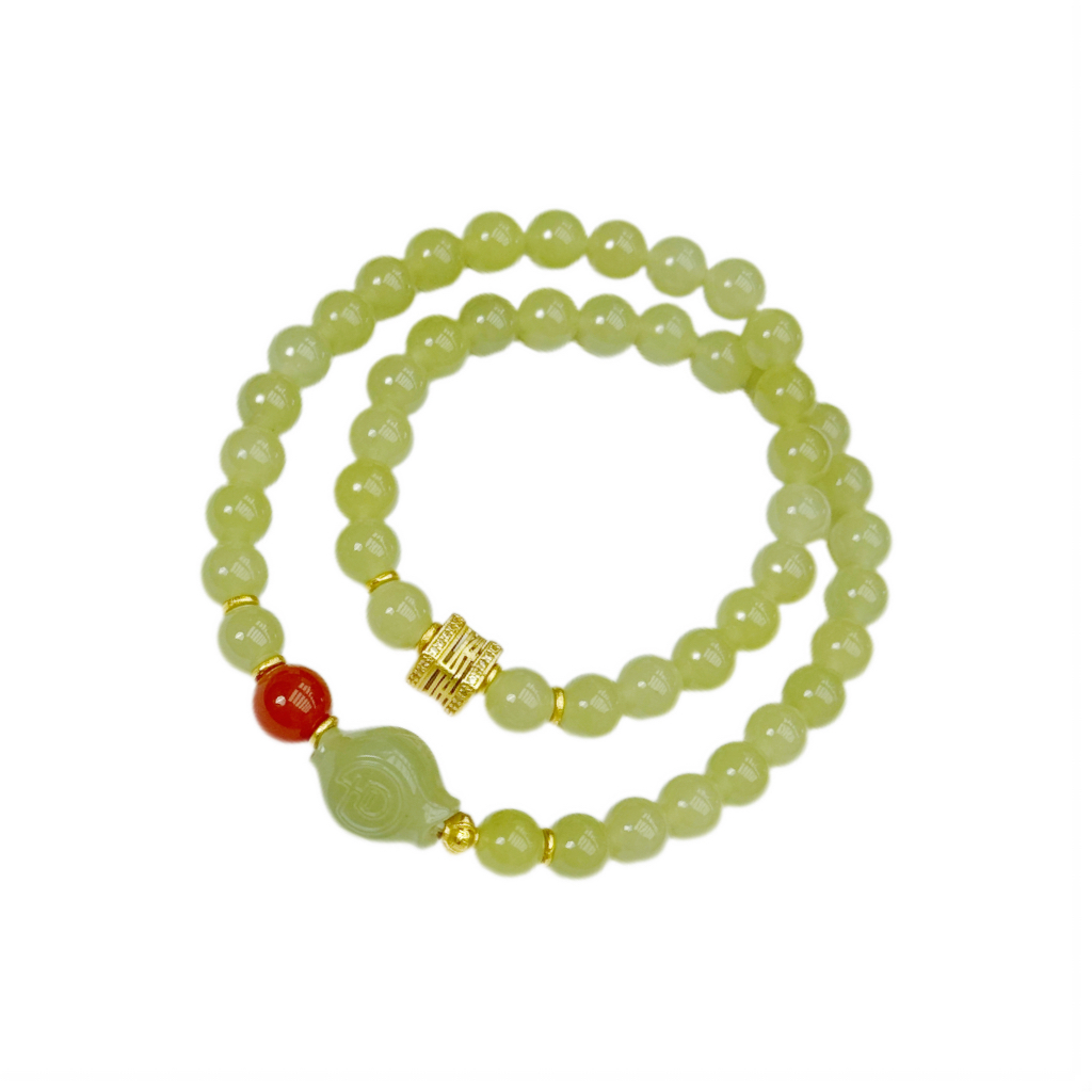 预售-新疆和田玉绿黄双圈手串尺寸约7mm多样发发一件