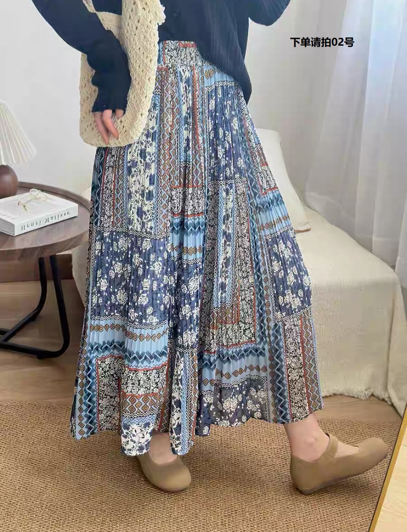 大摆裙不起球长裙高腰碎花半身裙裙子女装显瘦气质百搭半身裙