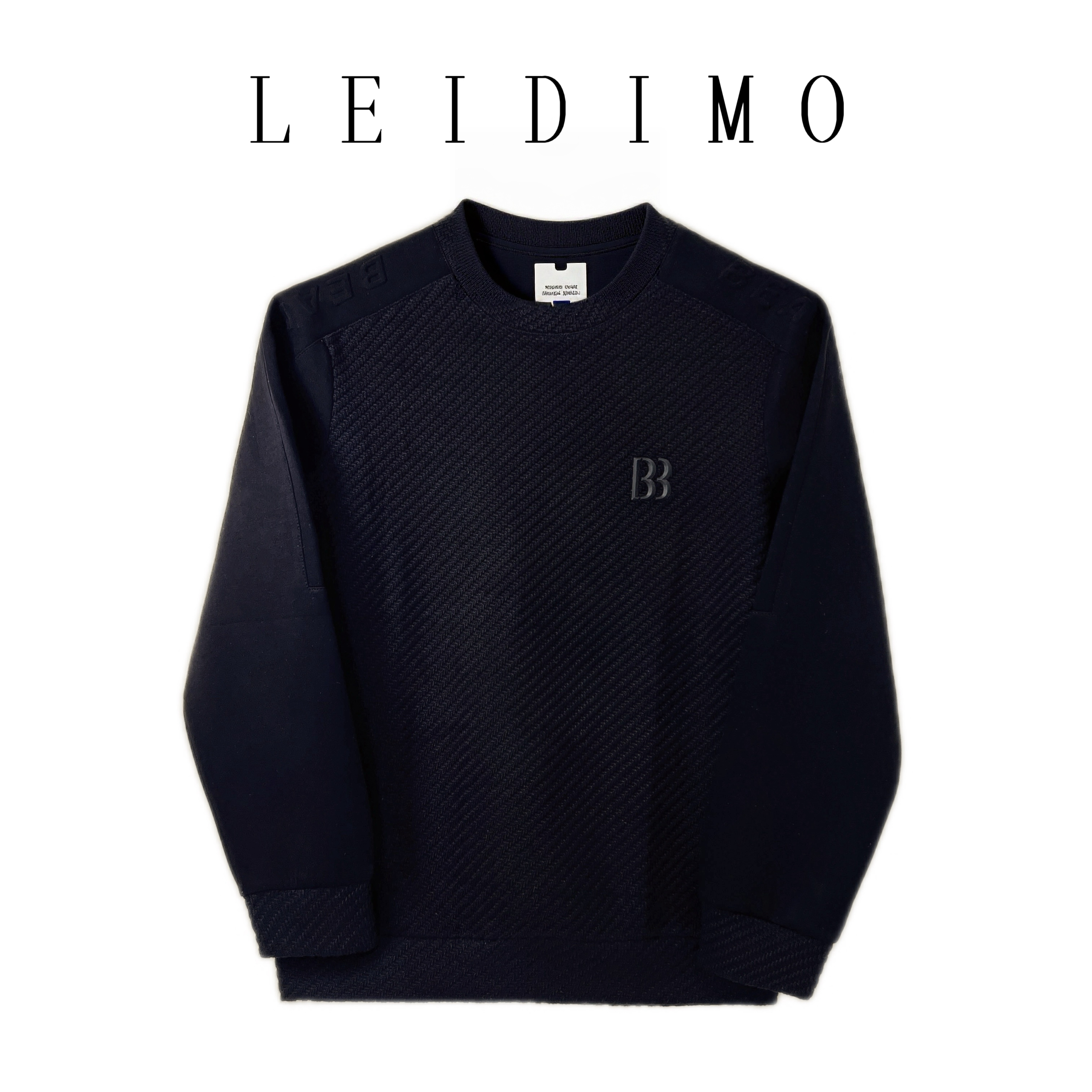 高定男士黑色秋冬厚款时尚休闲百搭拼接针织卫衣2028款