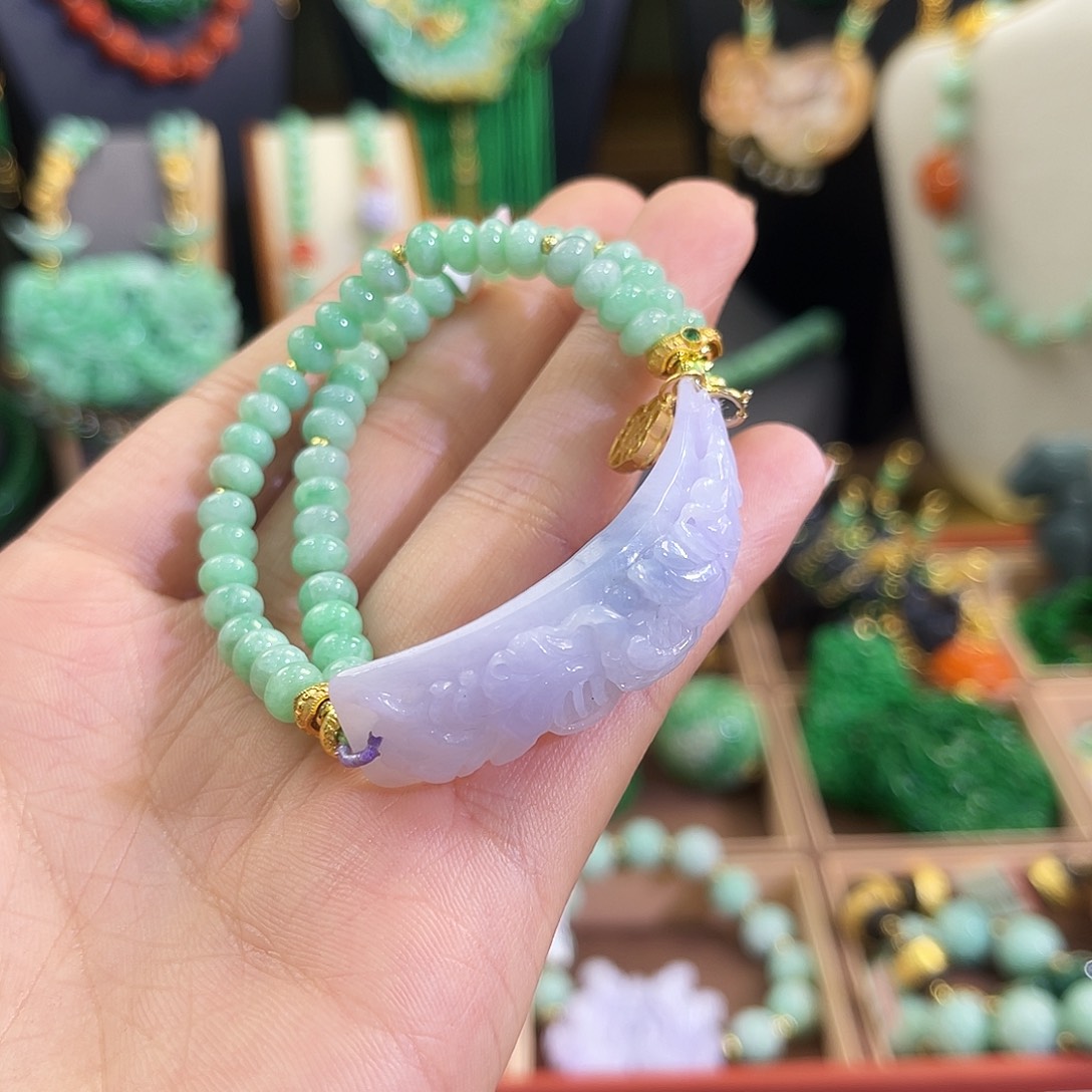 福***蟹翡翠未镶嵌手链辉煌腾达