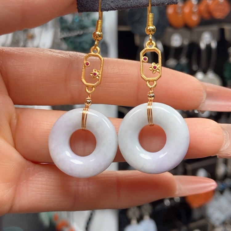 【闪购商品】翡翠耳饰银S925镀金镶嵌