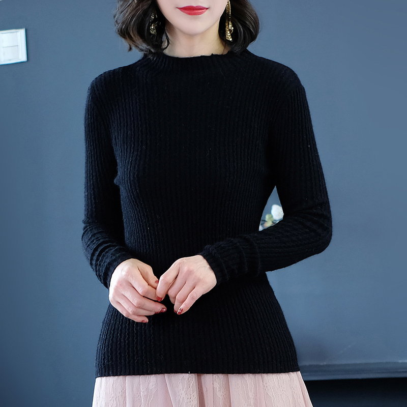 93060 修身显瘦毛衣秋冬保暖羊毛衫 打底衫 女装内搭针织上衣长袖