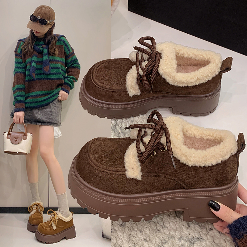厚底增高加绒加厚雪地靴女款2025新款秋冬保暖毛毛棉鞋复古勃肯鞋