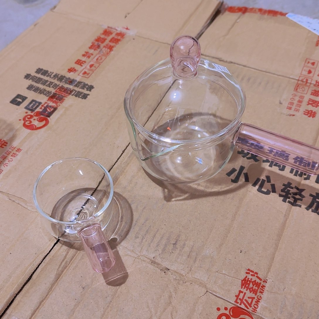 高硼硅玻璃茶水分离款瑕疵物侧把 粉