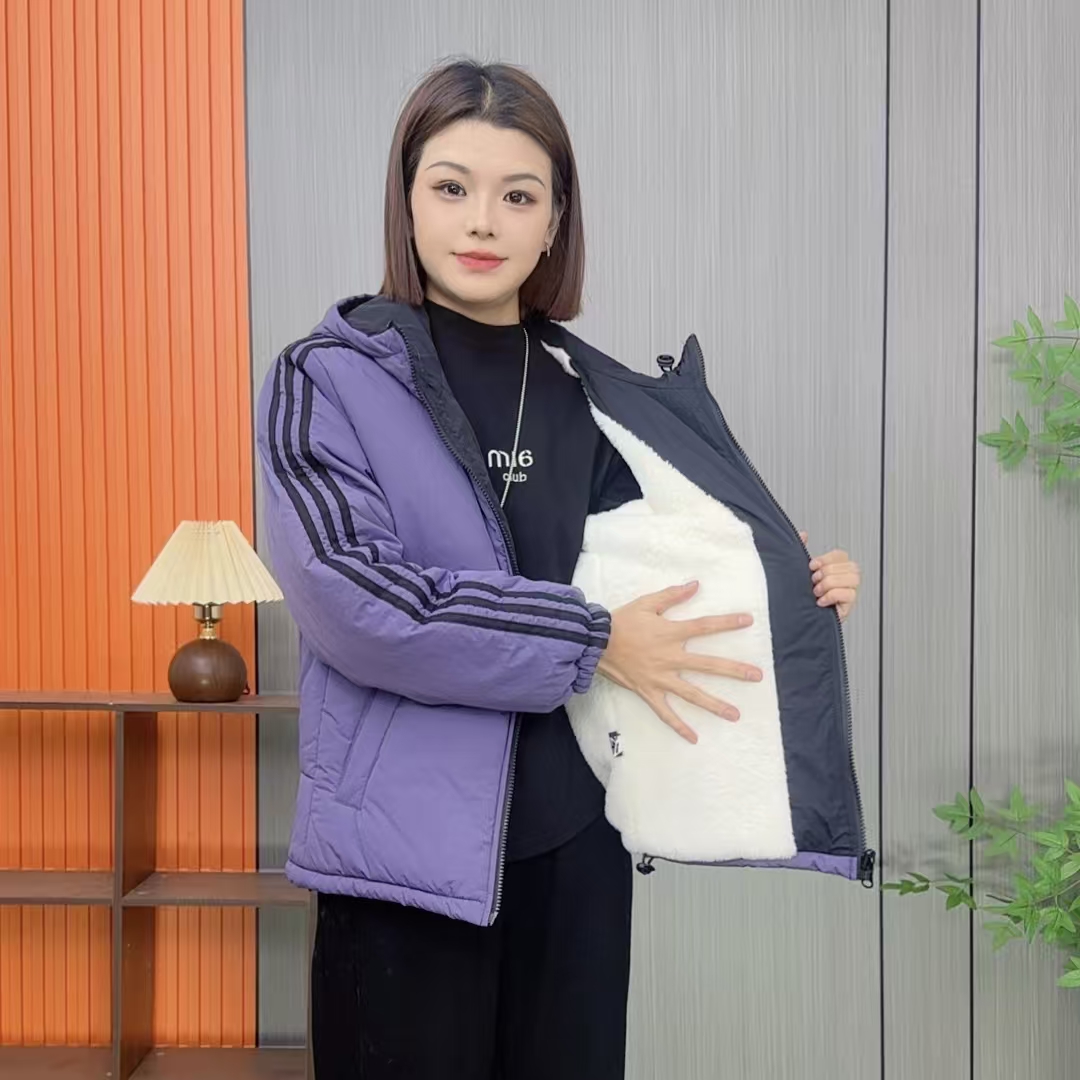 （加绒加厚）冬季拼接加厚棉衣一件过冬运动休闲加厚保暖连帽情侣