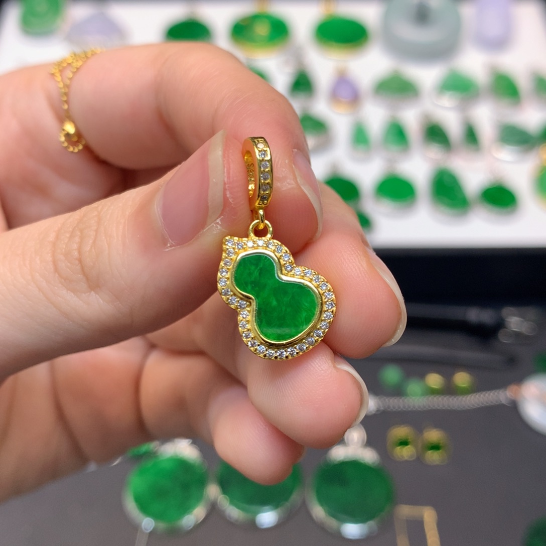 翡翠银S925镶嵌吊坠(不含链)有纹裂