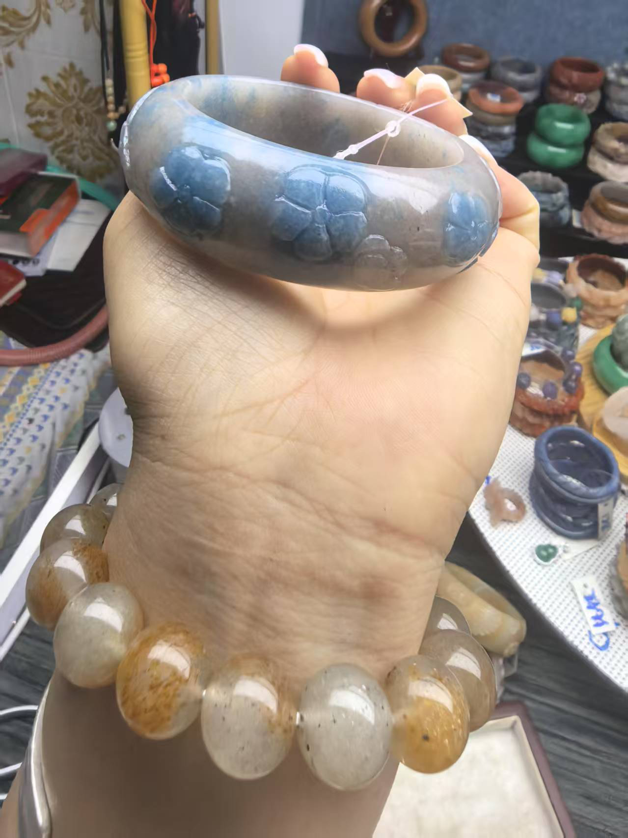 佘太翠雕花手镯（自拍不发货，直播间拍）蓝色妖姬镯子