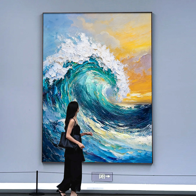 《风生水起》手绘油画海浪厚肌理高级感客厅装饰画玄关办公室挂画