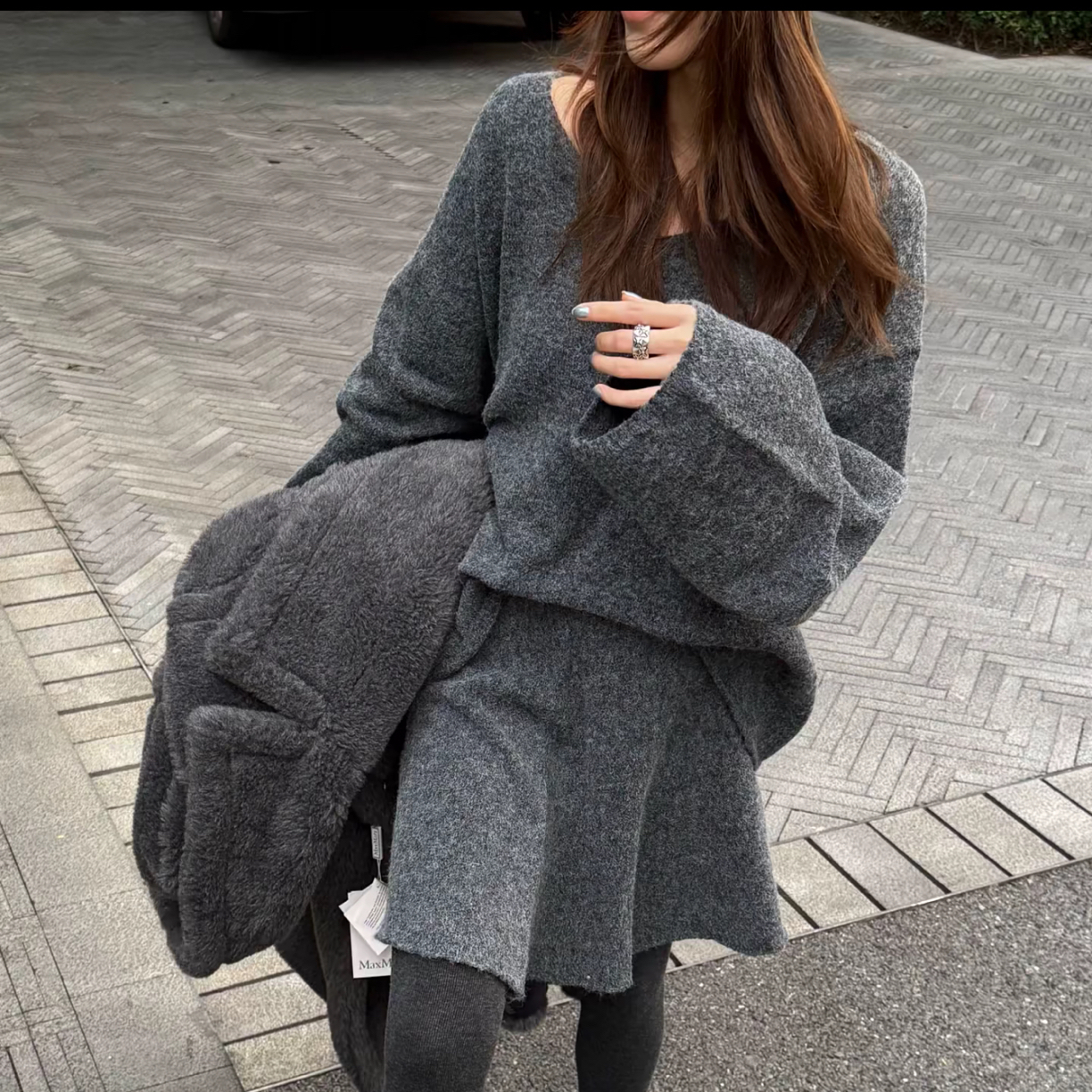 MOSSE ROOM「精致日常」显瘦软糯高级灰半裙套装