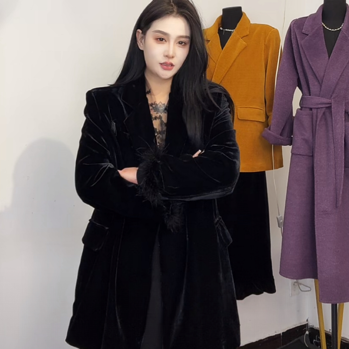 冬季新款轻奢高级感加棉丝绒西装外套女