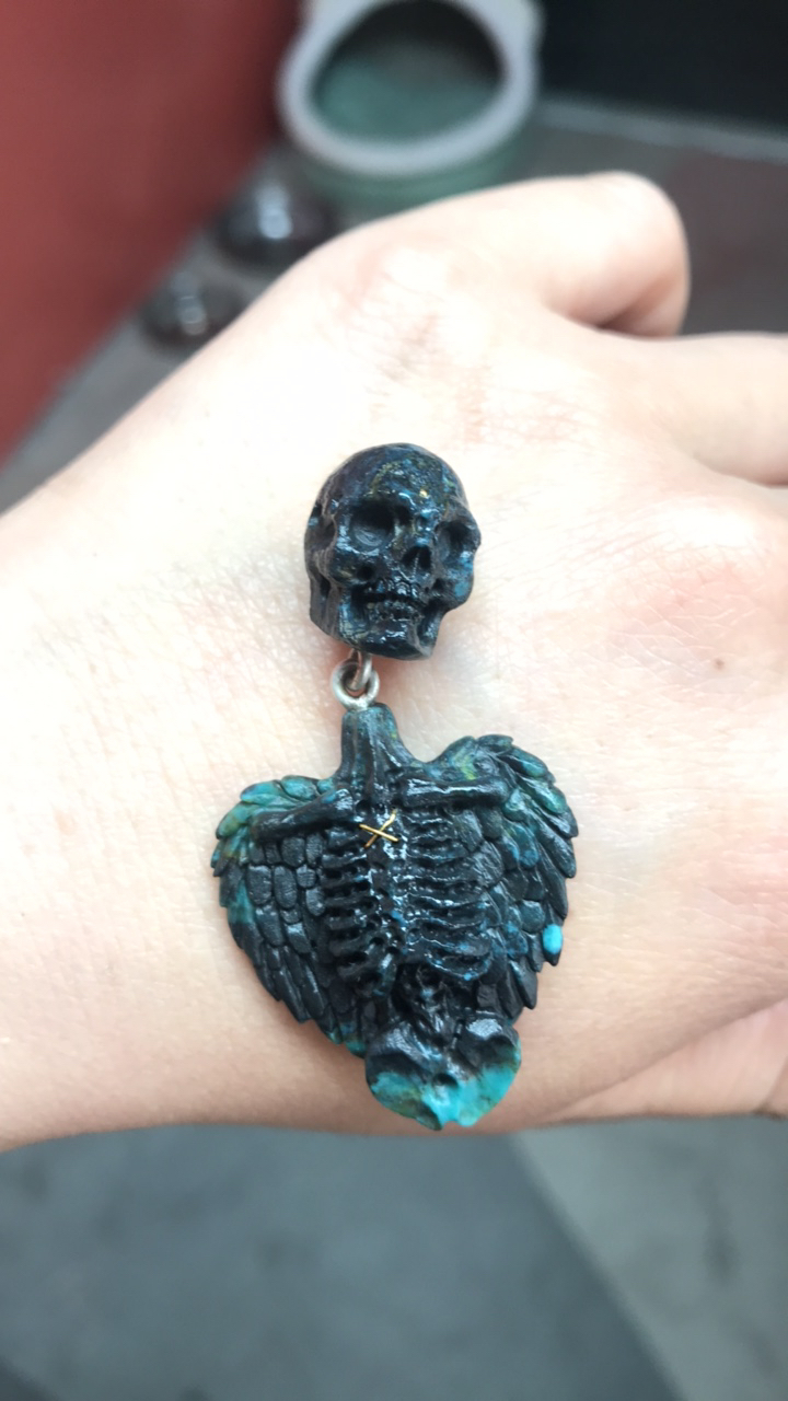 绿松石雾霾蓝万骷三通 挂件