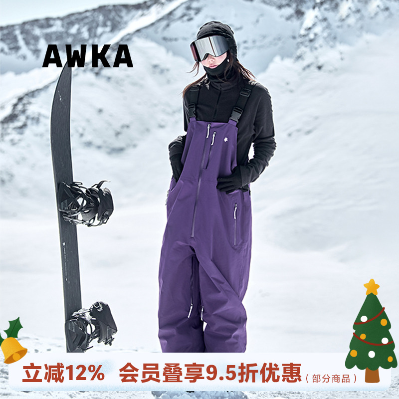 awka【25雪季上新】滑雪背带裤女男士单板3L防风防水滑雪服BDK104
