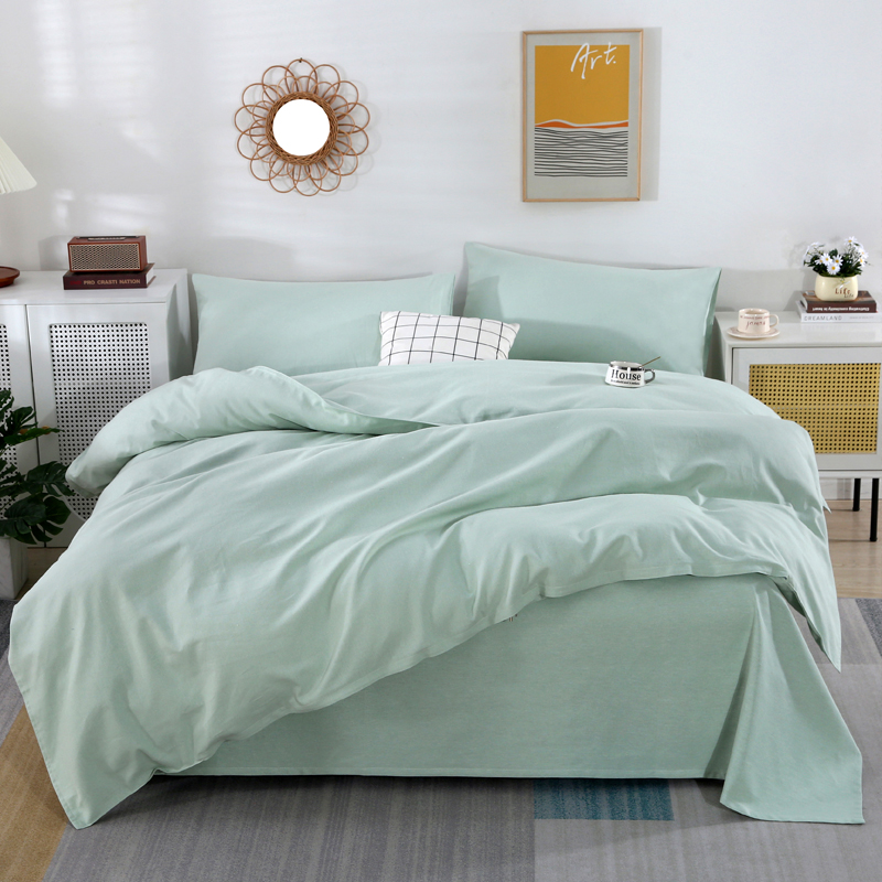绿洲汉麻棉纯色四件套简约厚款床上用品200*230、220*240尺寸